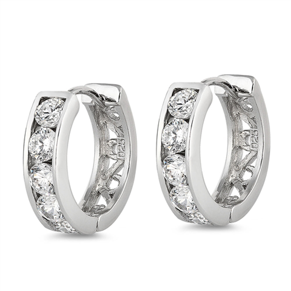 Sterling Silver Elegant Hoop Classic Traditional Romantic Earrings Clear CZ 925