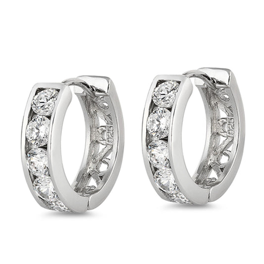 Sterling Silver Elegant Hoop Classic Traditional Romantic Earrings Clear CZ 925