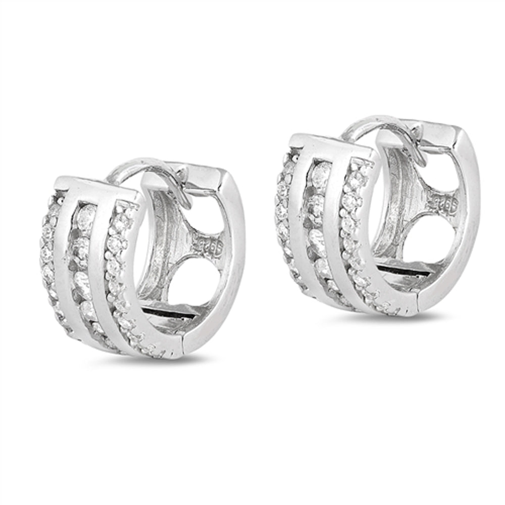Sterling Silver Classic Huggie Hoop Cuff Vintage Style Elegant Earrings Clear CZ