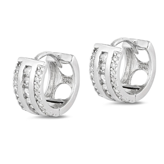 Sterling Silver Classic Huggie Hoop Cuff Vintage Style Elegant Earrings Clear CZ