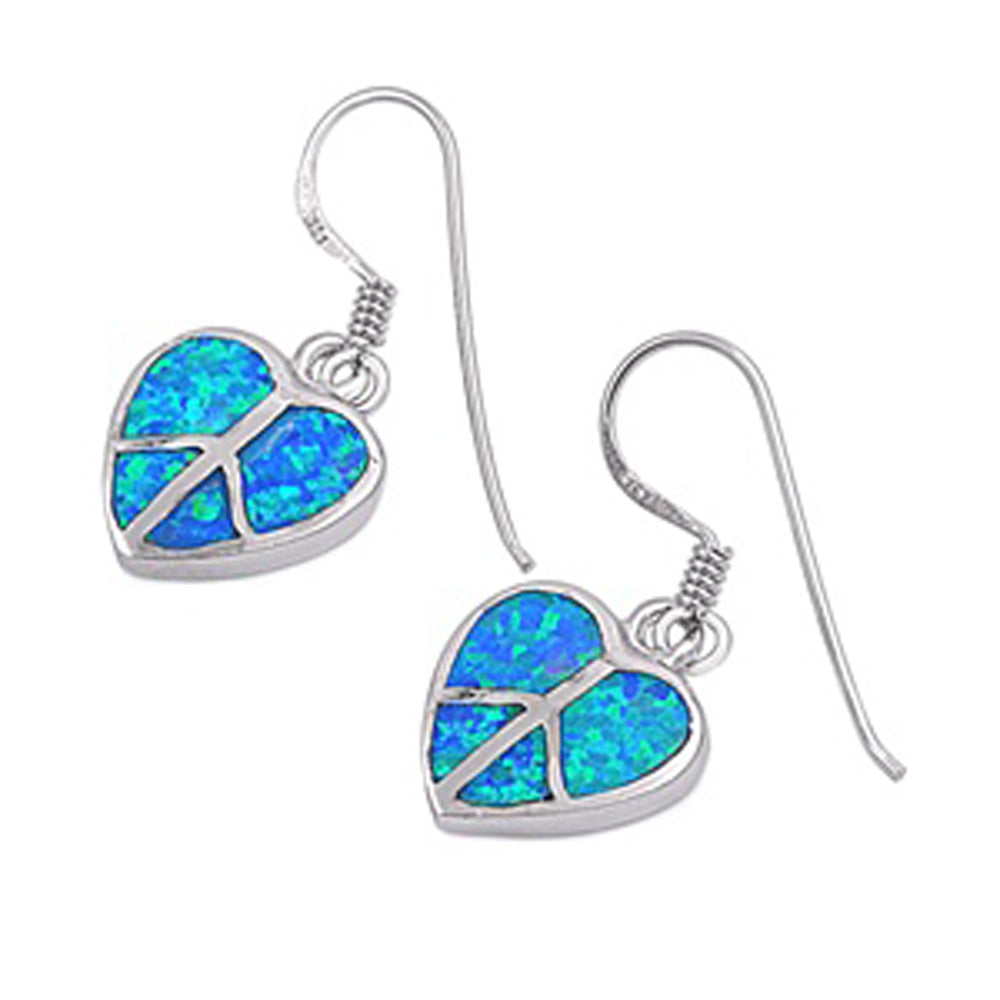 Sterling Silver Peace Sign Heart Love Hippie Symbol Earrings Blue Synthetic Opal