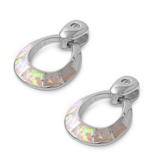 Earrings White Simulated Opal .925 Sterling Silver
