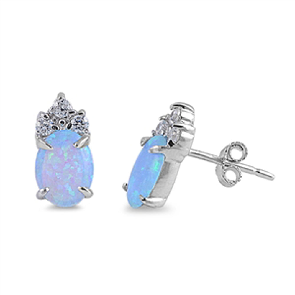 Sterling Silver Vintage Victorian Earrings Light Blue Synthetic Opal Clear CZ