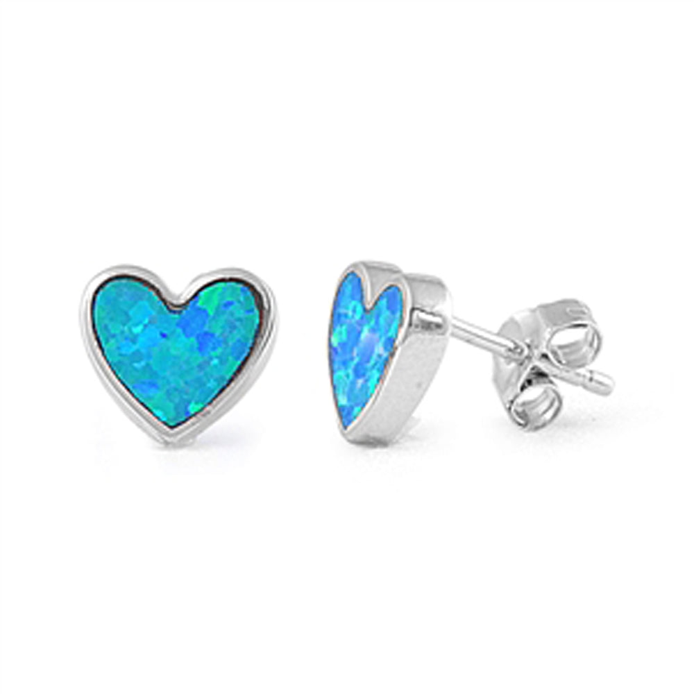 Sterling Silver Promise Heart Love High Polish Cute Earrings Blue Synthetic Opal