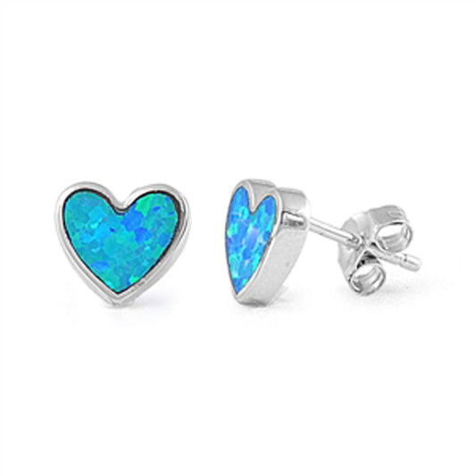 Sterling Silver Promise Heart Love High Polish Cute Earrings Blue Synthetic Opal