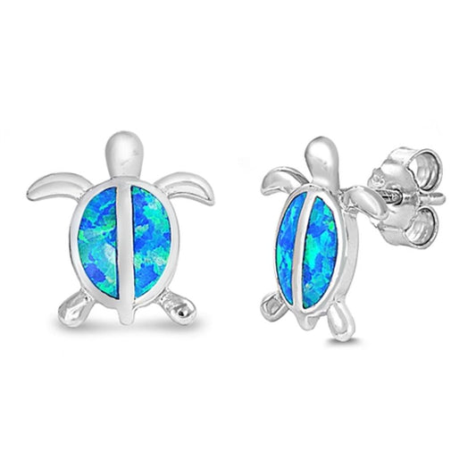 Turtle Earrings Blue Simulated Opal .925 Sterling Silver