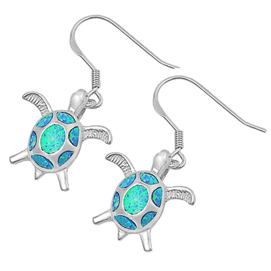 Sterling Silver Cute Turtle Mosaic Modern Ocean Earrings Blue Synthetic Opal 925