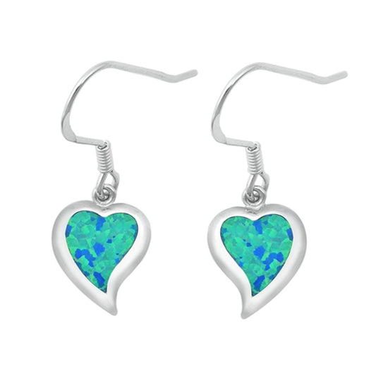 Heart Hanging Earrings Blue Simulated Opal .925 Sterling Silver