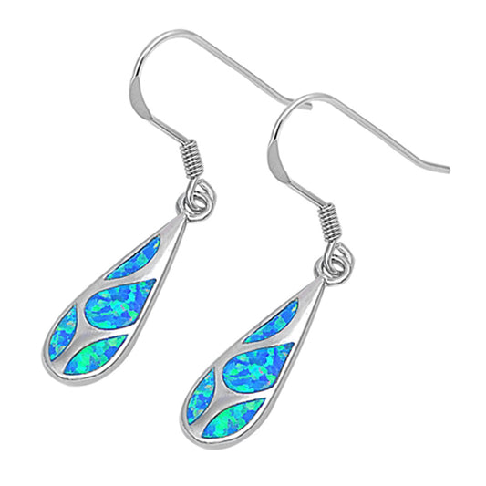 Sterling Silver Mosaic Teardrop High Polish Modern Earrings Blue Synthetic Opal
