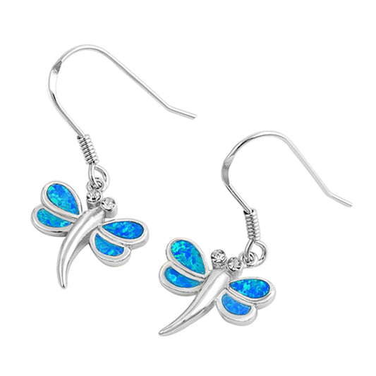 Sterling Silver Dragonfly Mosaic High Polish Modern Earrings Blue Synthetic Opal