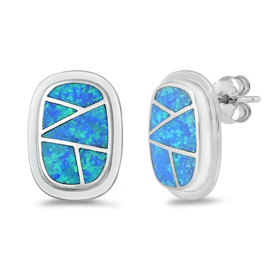 Earrings Blue Simulated Opal .925 Sterling Silver