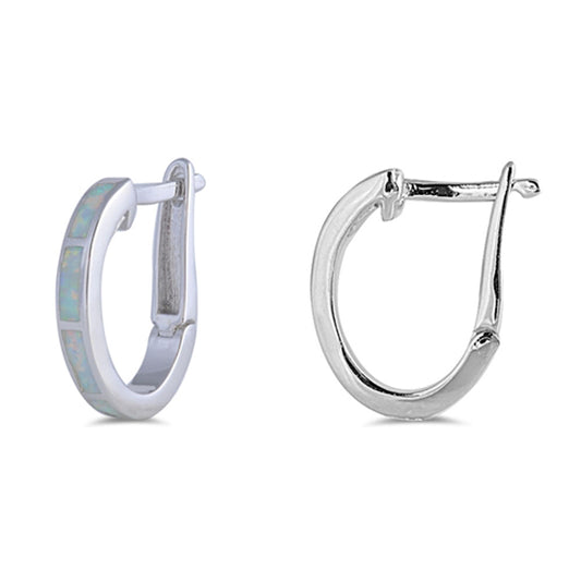 Simple Hoop Classic White Simulated Opal .925 Sterling Silver Circle Fashion Earrings