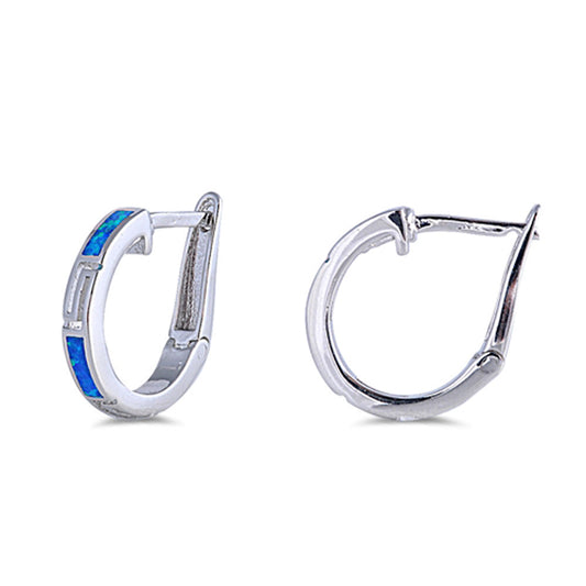 Simple Hoop Classic Blue Simulated Opal .925 Sterling Silver Plain Fashion Earrings