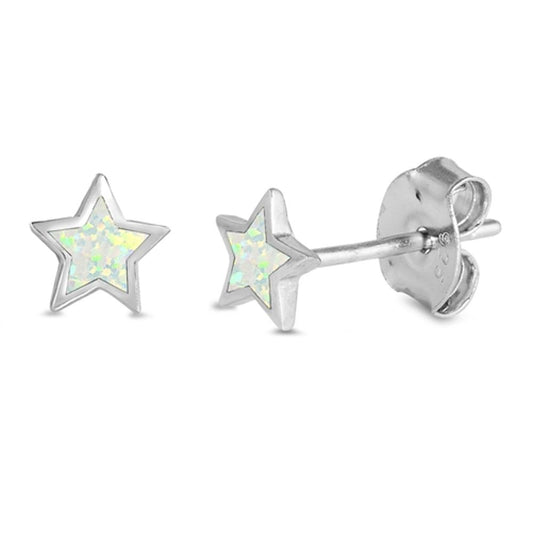 Sterling Silver White Opal Star Stud High Polished Earrings Push Back 925 New
