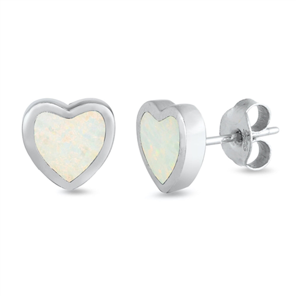 Sterling Silver Heart Cute Tiny Love Forever Earrings White Synthetic Opal 925