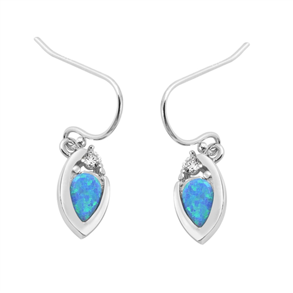 Sterling Silver Marquise Fantasy Love Leaf Earrings Blue Synthetic Opal 925 New