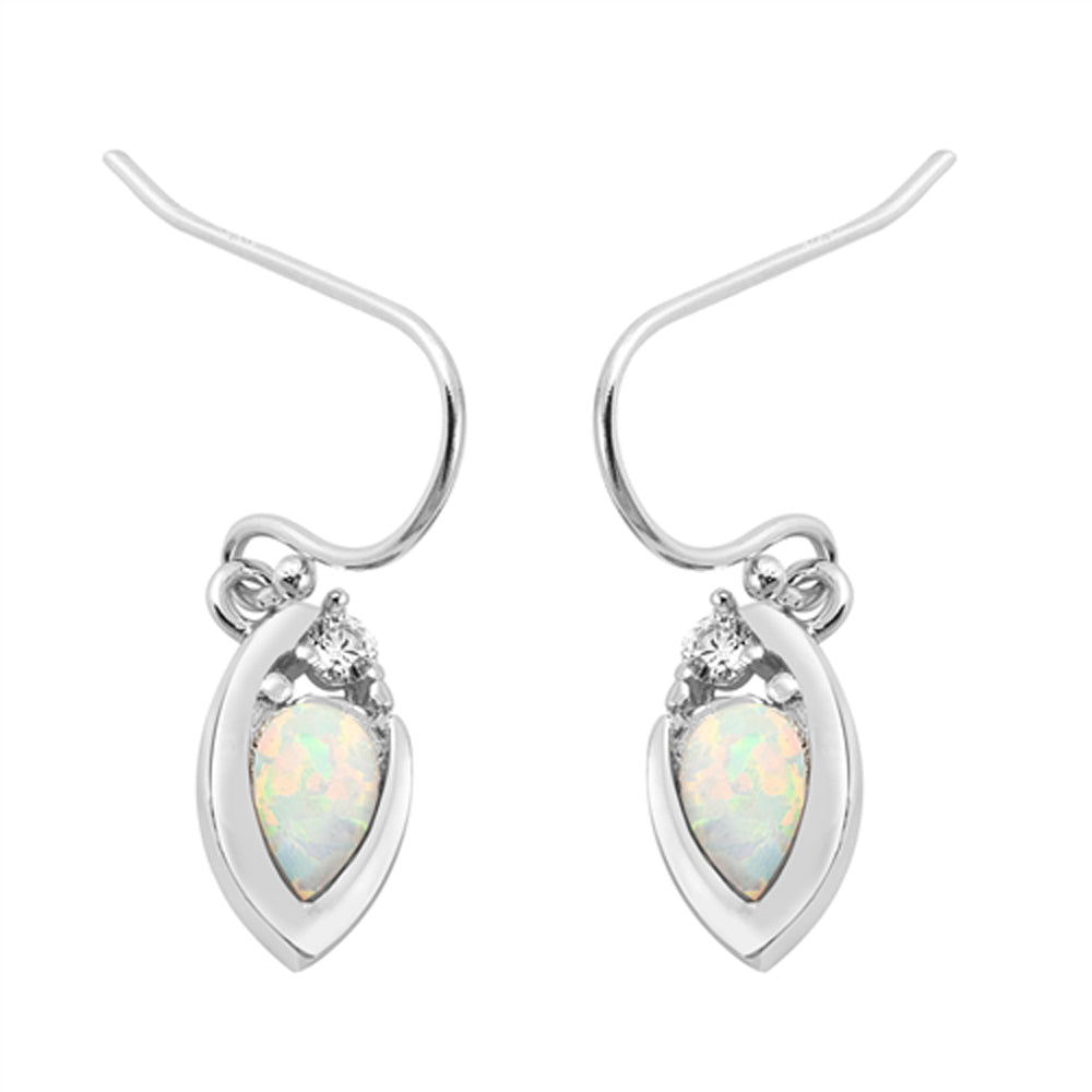 Sterling Silver Modern Leaf High Polish Fantasy Earrings White Synthetic Opal