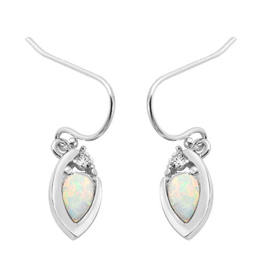 Sterling Silver Modern Leaf High Polish Fantasy Earrings White Synthetic Opal