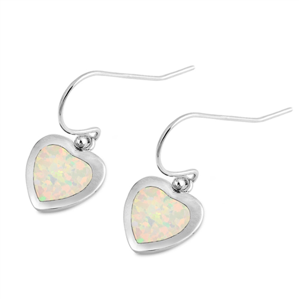 Sterling Silver Mosaic Heart Love High Polish Earrings White Synthetic Opal 925
