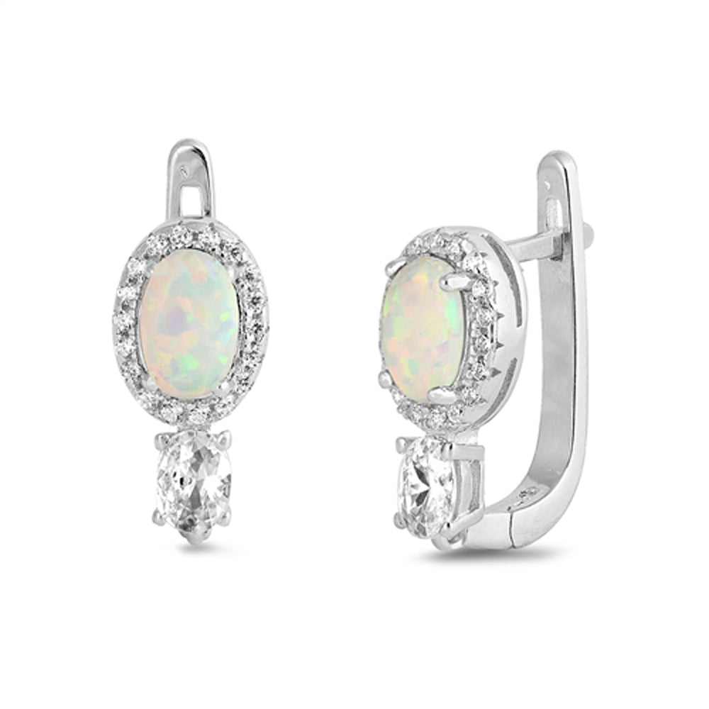 Sterling Silver Oval Vintage Style Cluster Halo Earrings White Synthetic Opal
