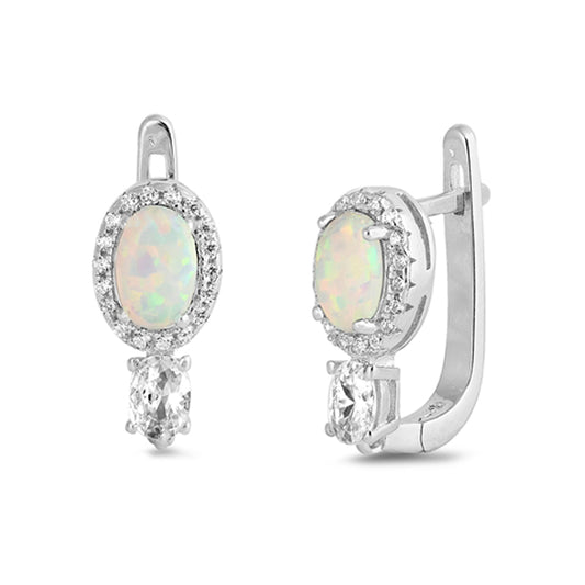 Sterling Silver Oval Vintage Style Cluster Halo Earrings White Synthetic Opal