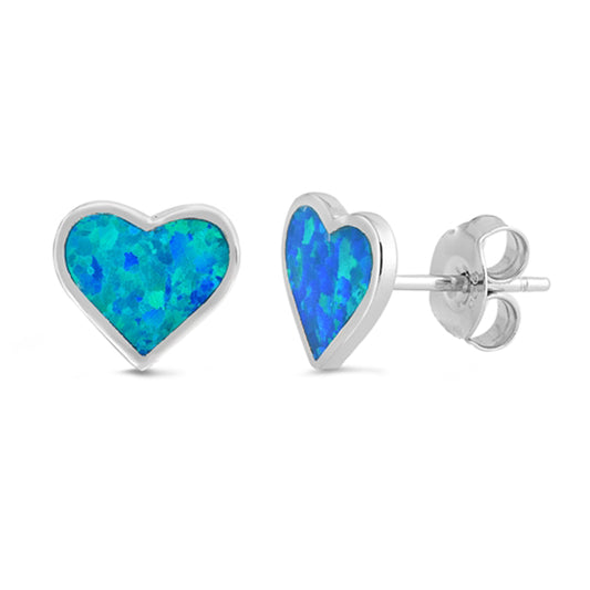 Sterling Silver Promise Heart Classic Love Simple Earrings Blue Synthetic Opal