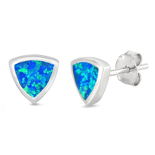 Sterling Silver Simple Triangle Modern High Polish Earrings Blue Synthetic Opal
