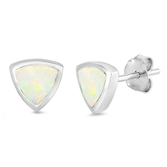 Sterling Silver Simple Triangle High Polish Modern Earrings White Synthetic Opal