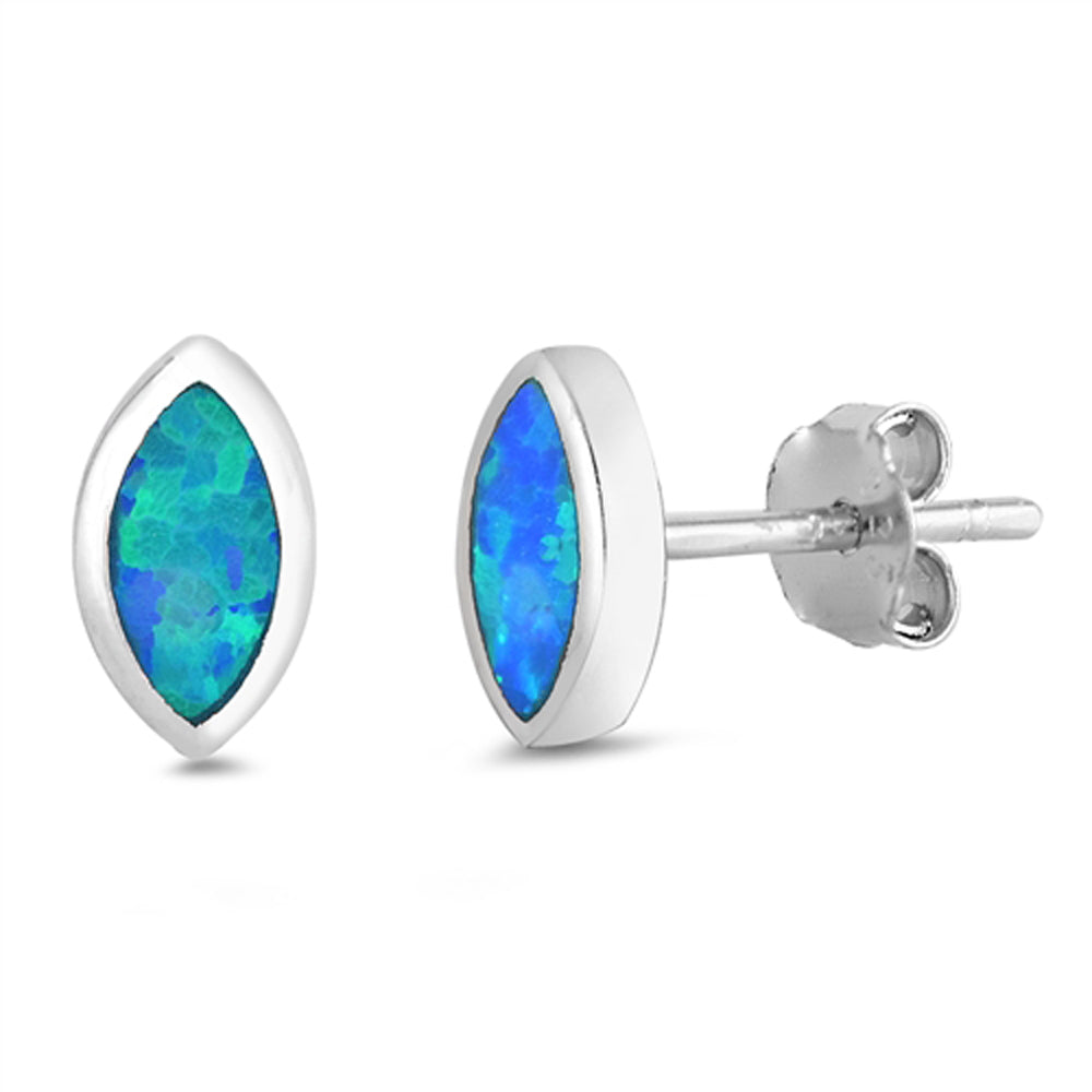 Sterling Silver Modern Marquise Simple Elegant Earrings Blue Synthetic Opal 925