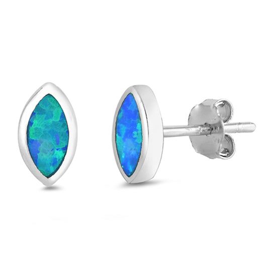 Sterling Silver Modern Marquise Simple Elegant Earrings Blue Synthetic Opal 925