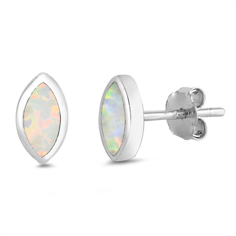 Sterling Silver Simple Marquise Modern High Polish Earrings White Synthetic Opal