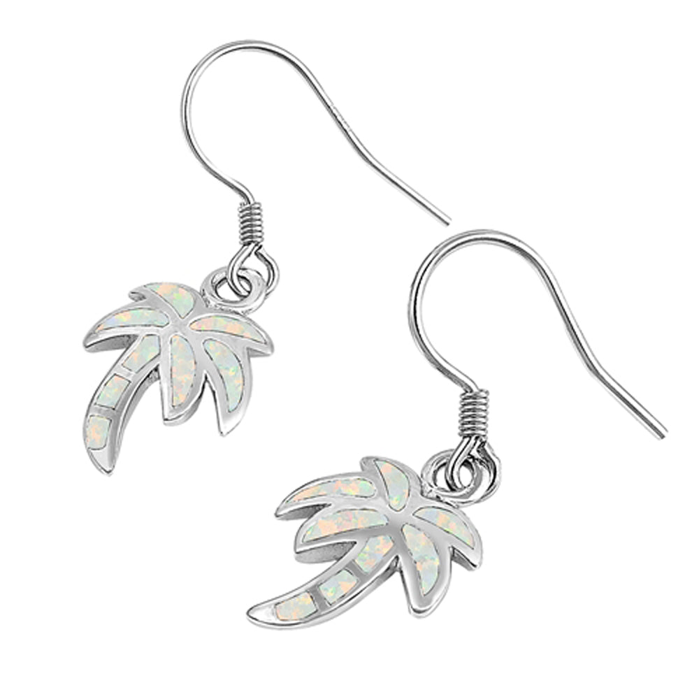 Sterling Silver Mosaic Palm Tree Tropical Nature Earrings White Synthetic Opal