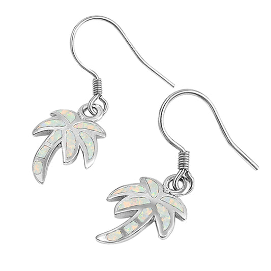 Sterling Silver Mosaic Palm Tree Tropical Nature Earrings White Synthetic Opal