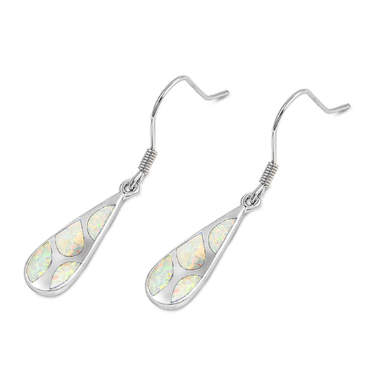 Sterling Silver High Polish Teardrop Mosaic Modern Earrings White Synthetic Opal