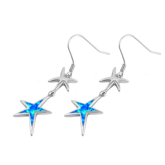 Sterling Silver Star Stack High Polish Mosaic Earrings Blue Synthetic Opal 925
