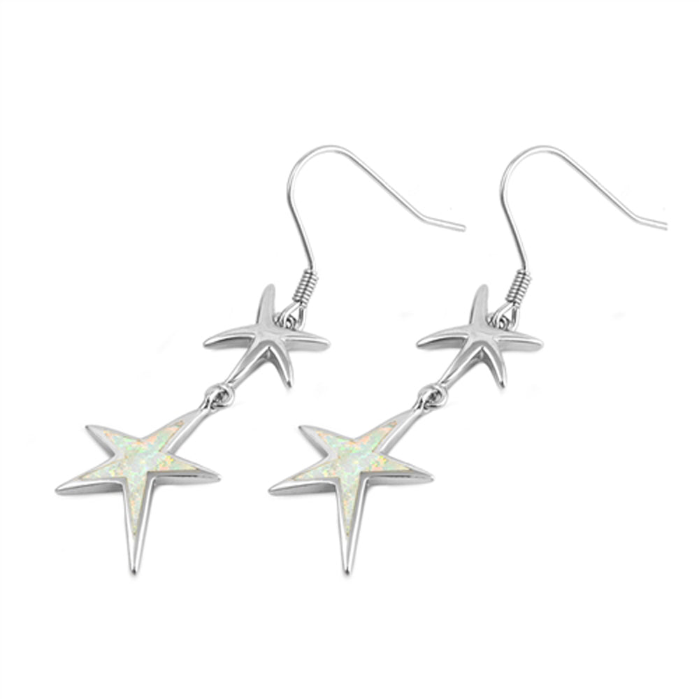 Sterling Silver Mosaic Star Journey High Polish Earrings White Synthetic Opal