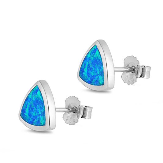 Sterling Silver Classic Triangle High Polish Modern Earrings Blue Synthetic Opal