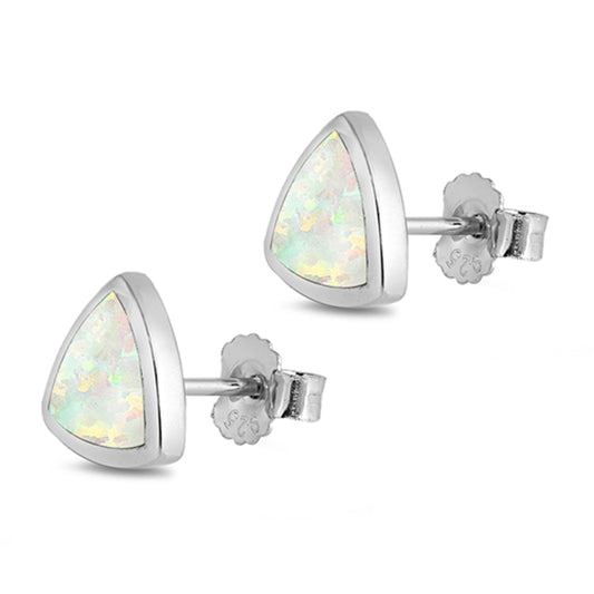 Sterling Silver Simple Triangle Modern High Polish Earrings White Synthetic Opal