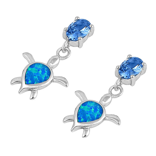 Sterling Silver Mosaic Turtle Earrings Blue Synthetic Opal Amethyst CZ 925 New