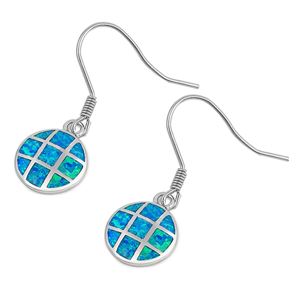 Sterling Silver Modern Circle Mosaic High Polish Earrings Blue Synthetic Opal