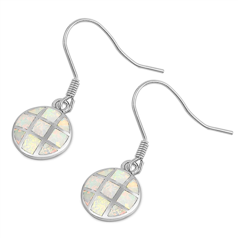 Sterling Silver High Polish Mosaic Waffle Lattice Earrings White Synthetic Opal
