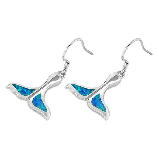 Sterling Silver Mermaid Tail Whale Animal Ocean Earrings Blue Synthetic Opal 925