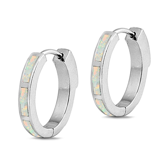 Sterling Silver Mosaic Hoop Modern Simple Earrings White Synthetic Opal 925 New