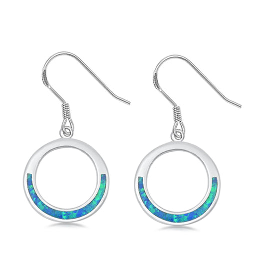 Sterling Silver Mosaic Hoop Circle Classic Round Earrings Blue Synthetic Opal