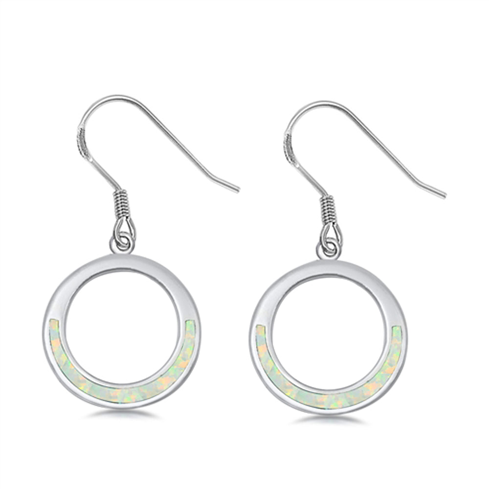 Sterling Silver Modern Hoop Circle Round Elegant Earrings White Synthetic Opal