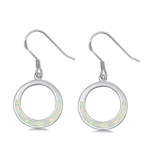 Sterling Silver Modern Hoop Circle Round Elegant Earrings White Synthetic Opal