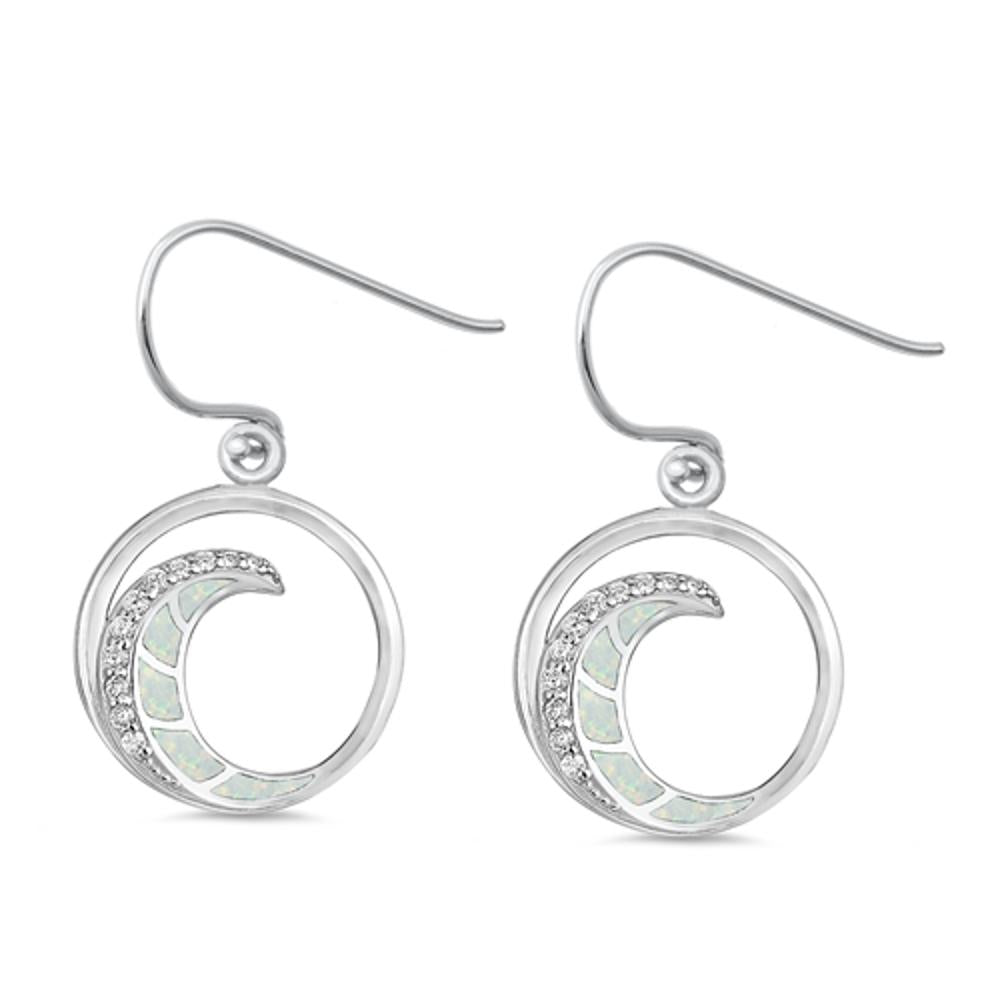 Sterling Silver Ocean Wave Mosaic Swirl Simple Earrings White Synthetic Opal 925