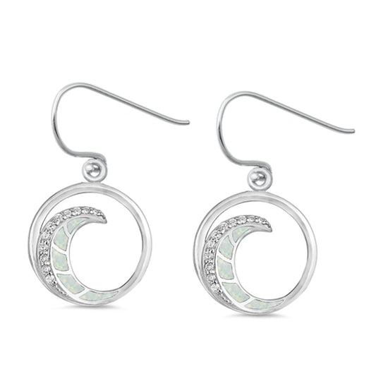 Sterling Silver Ocean Wave Mosaic Swirl Simple Earrings White Synthetic Opal 925