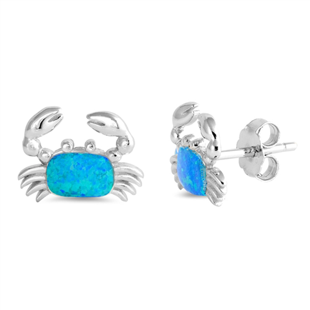 Sterling Silver Crab Animal Zodiac Cancer Ocean Earrings Blue Synthetic Opal 925