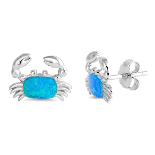 Sterling Silver Crab Animal Zodiac Cancer Ocean Earrings Blue Synthetic Opal 925